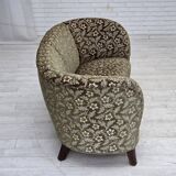 Canapé danois courbé 2 places des années 1960, velours d'ameublement vert, bois de hêtre.