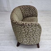 1960s, Danish curved 2-seater sofa, green furniture velour, beech wood.