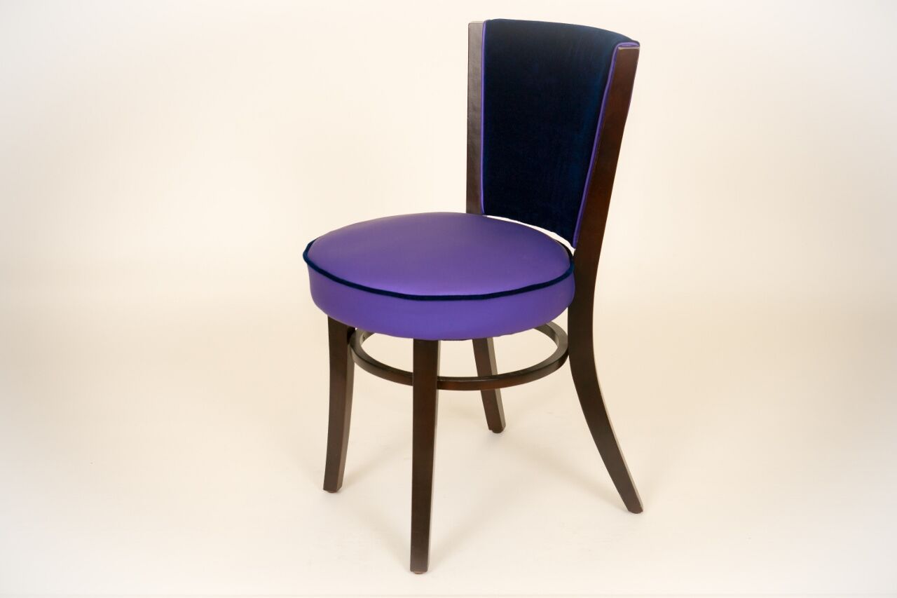 Dual-fabric brewery chair blue tones, round seat springs