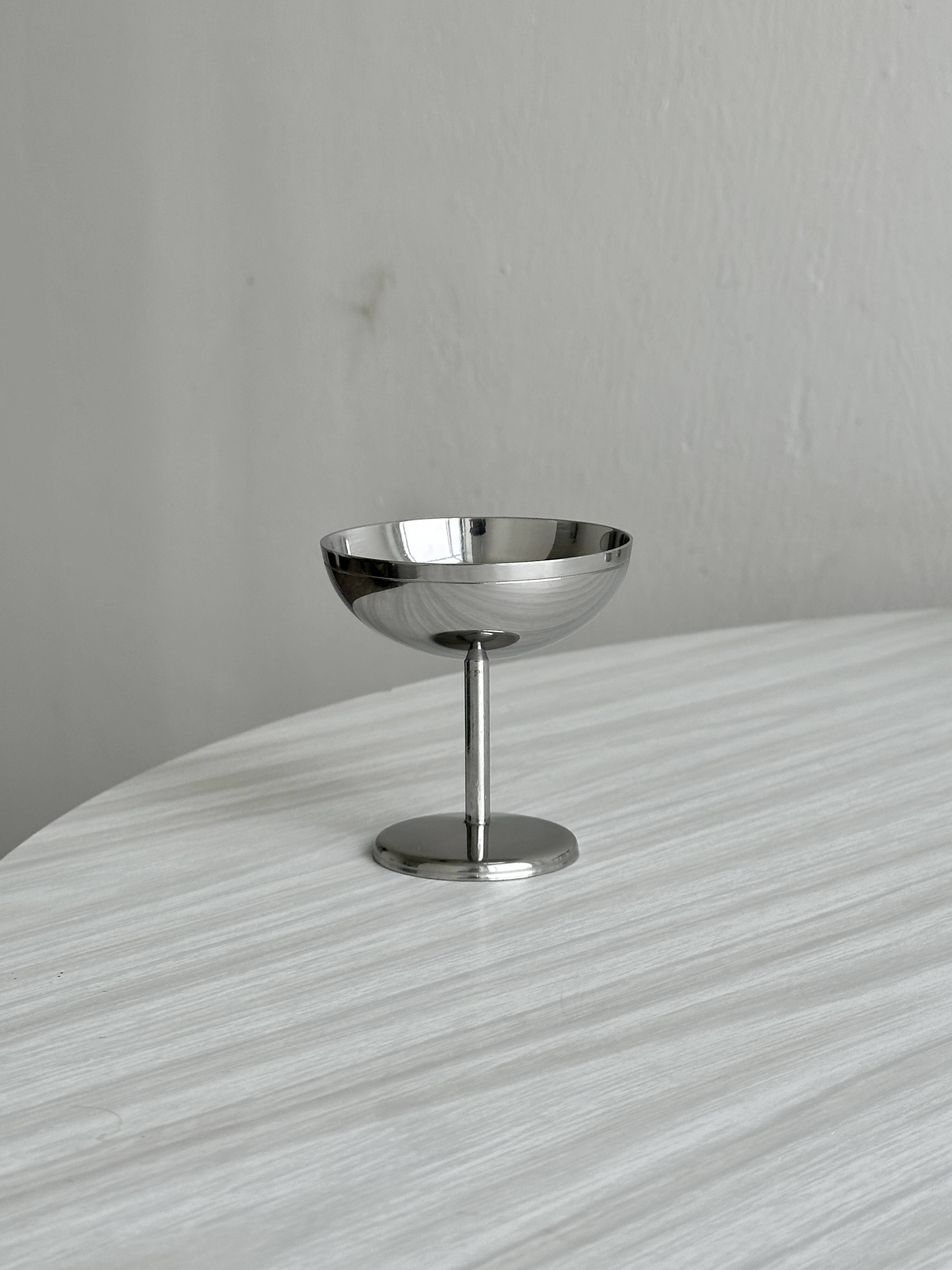 6 small stainless steel dessert bowls on stands