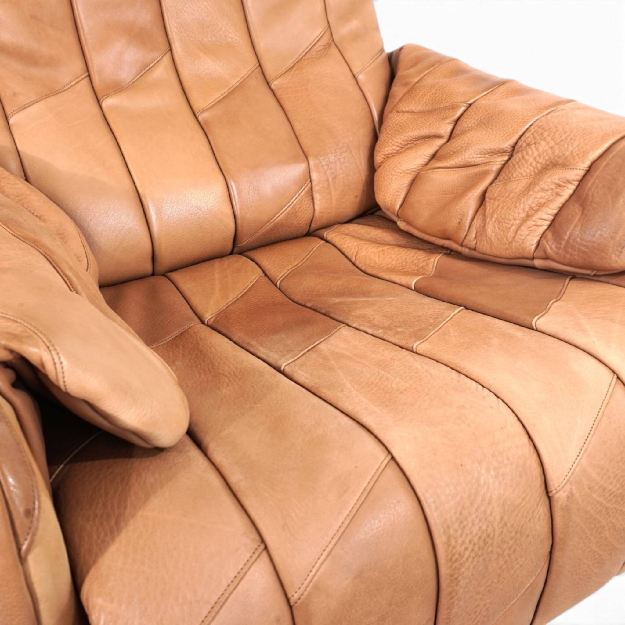 De Sede Ds 50 Buffalo Leather Patchwork Lounge Chair with Ottoman, 1970
