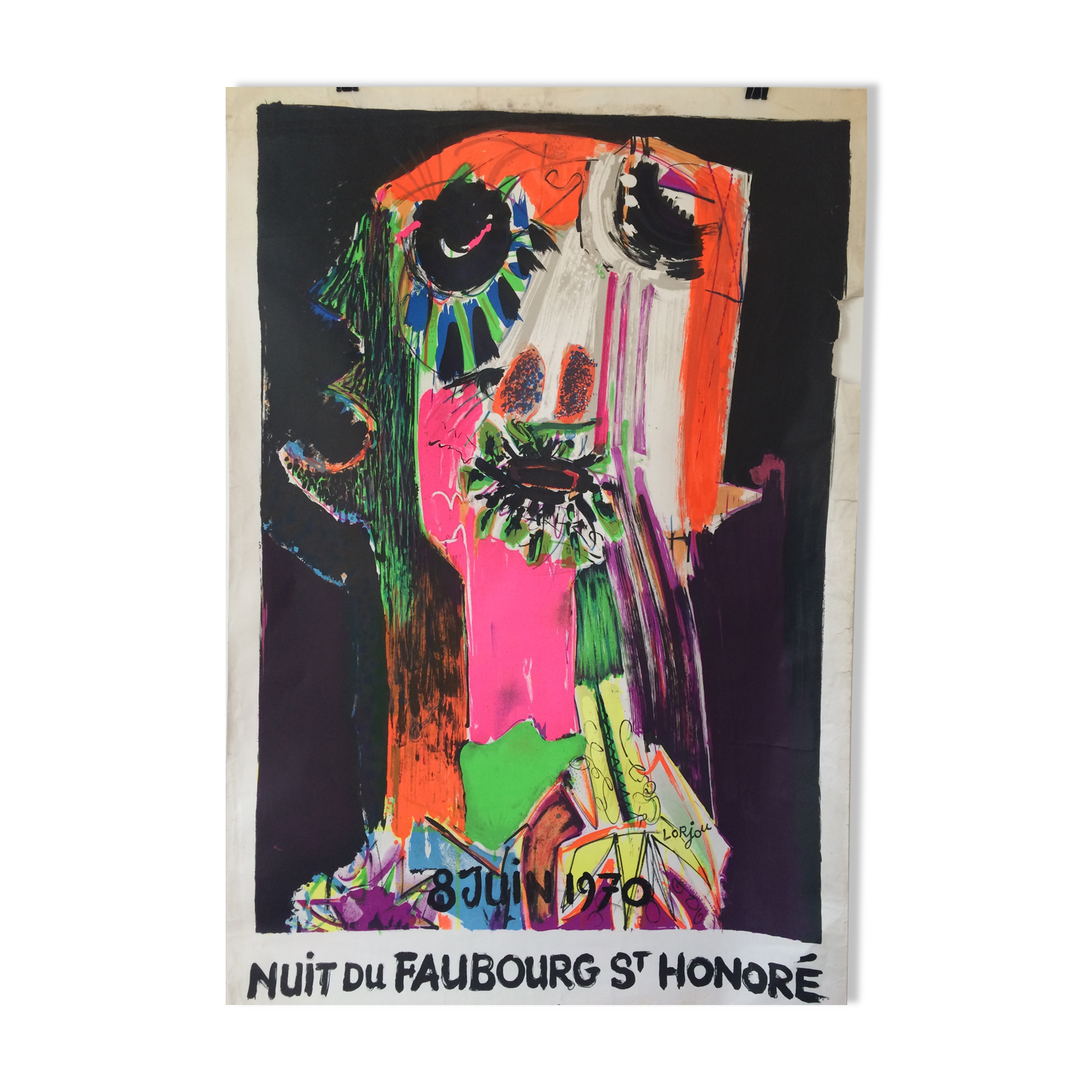 Bernard LORJOU, Nuit du Faubourg St Honoré, 1970. Original large format exhibition poster