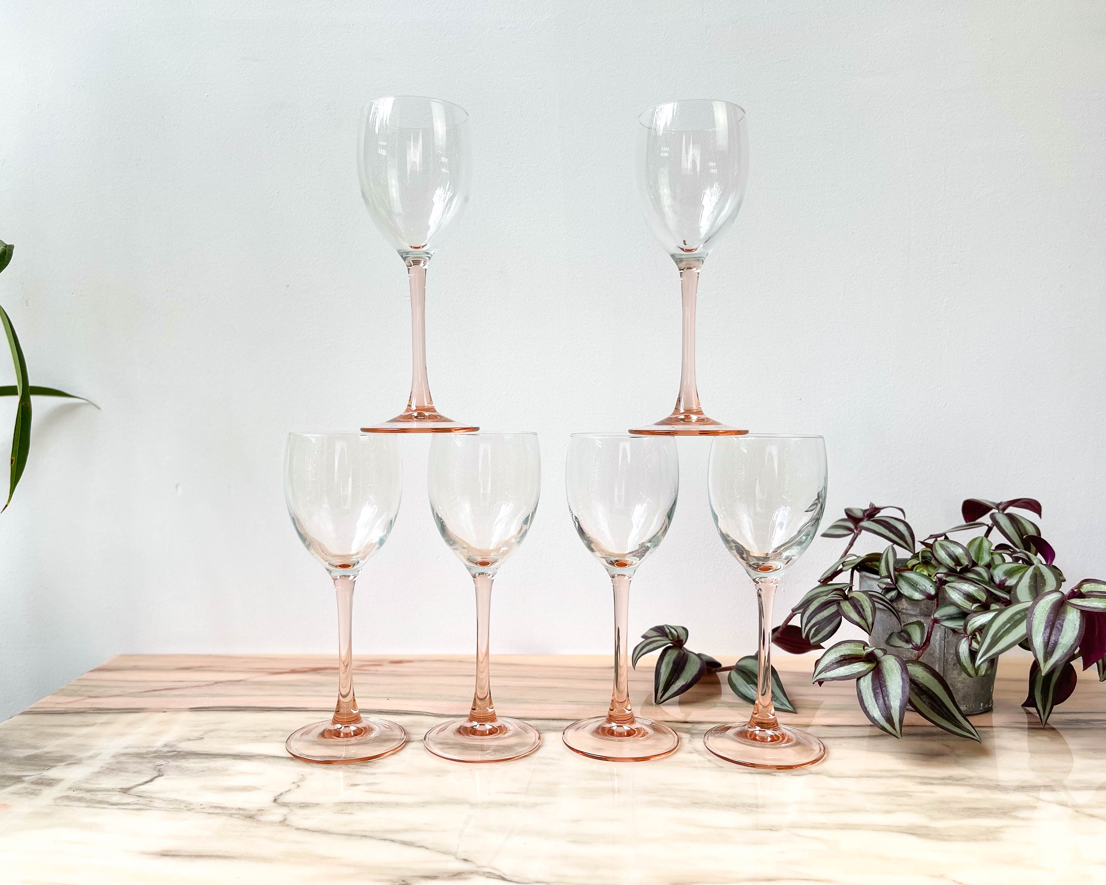 6 glasses of wine white foot pink vintage luminarc model "rosé"