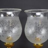 Paire d'appliques Murales Torches Bronze et Laiton Doré Flambeaux