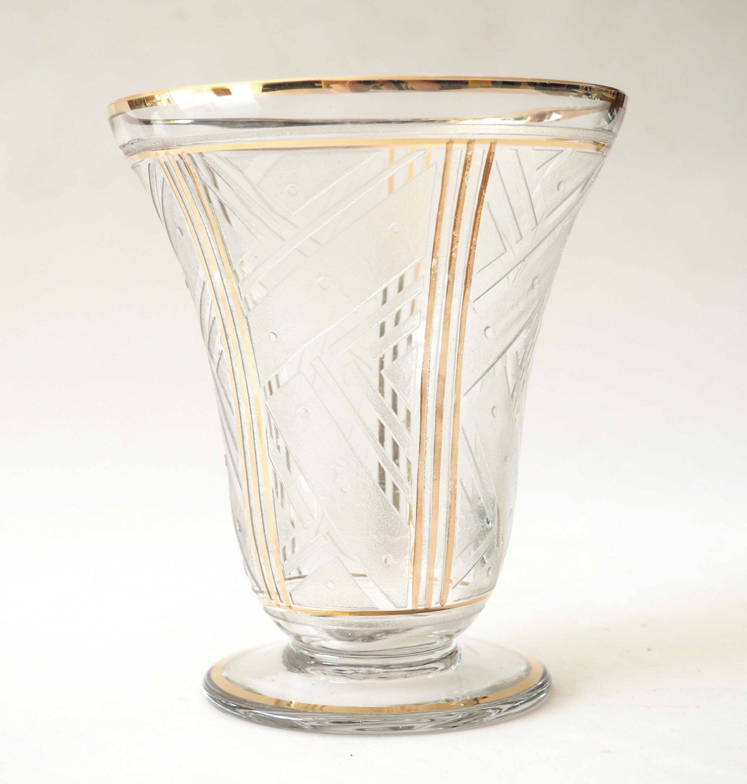 Frosted Art Deco carved vase