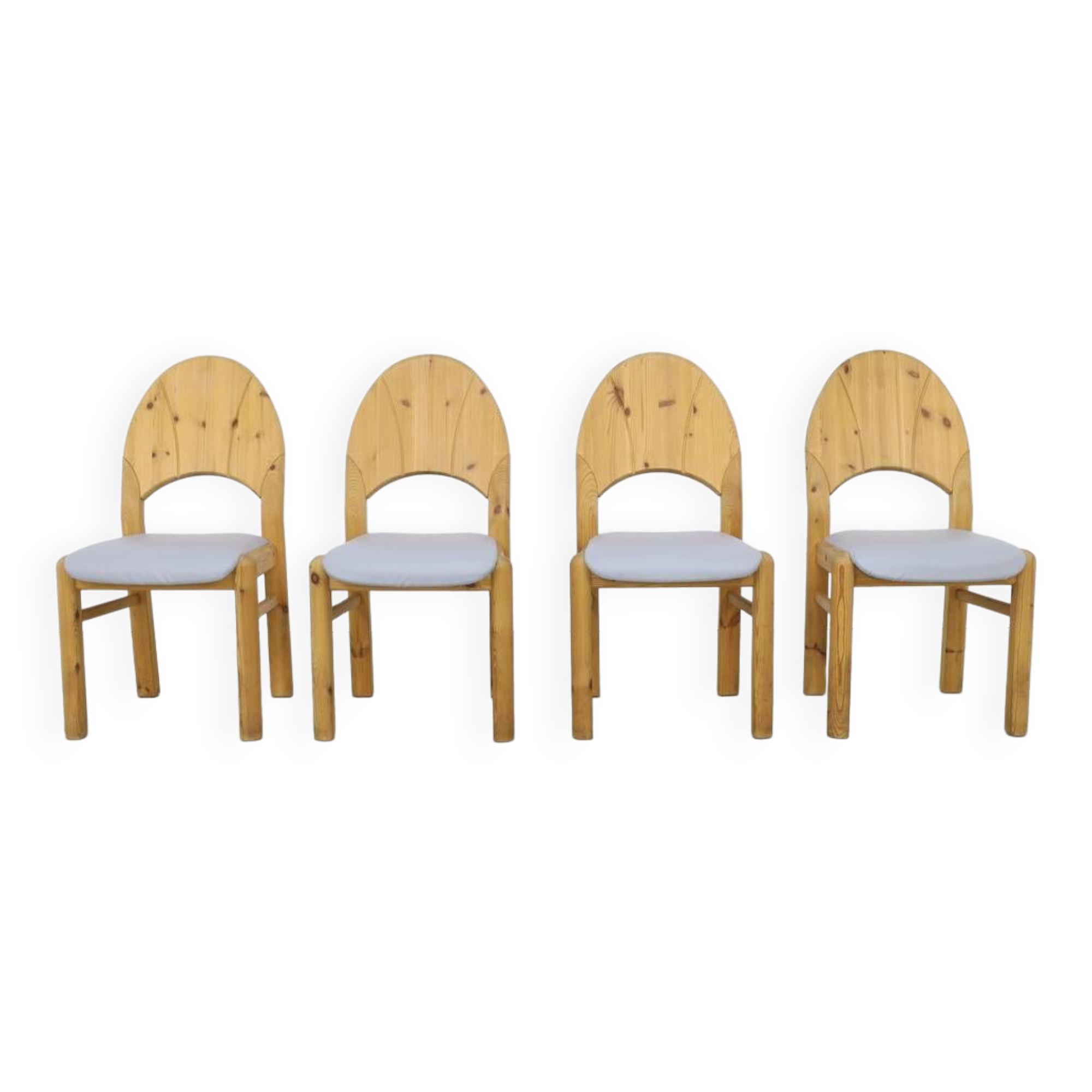 4x Brutalist pine dining chairs, 1970s