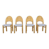 4x Brutalist pine dining chairs, 1970s