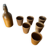 Ancien Service Bouteille +  6 Gobelets Grès DIGOIN France Vintage