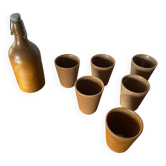 Ancien Service Bouteille +  6 Gobelets Grès DIGOIN France Vintage