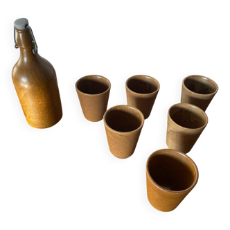 Ancien Service Bouteille +  6 Gobelets Grès DIGOIN France Vintage
