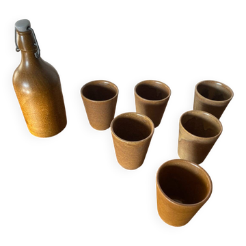 Ancien Service Bouteille +  6 Gobelets Grès DIGOIN France Vintage
