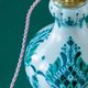 Lampe de table en céramique Royal Delft bleu-vert avec abat-jour jacquard paon rose