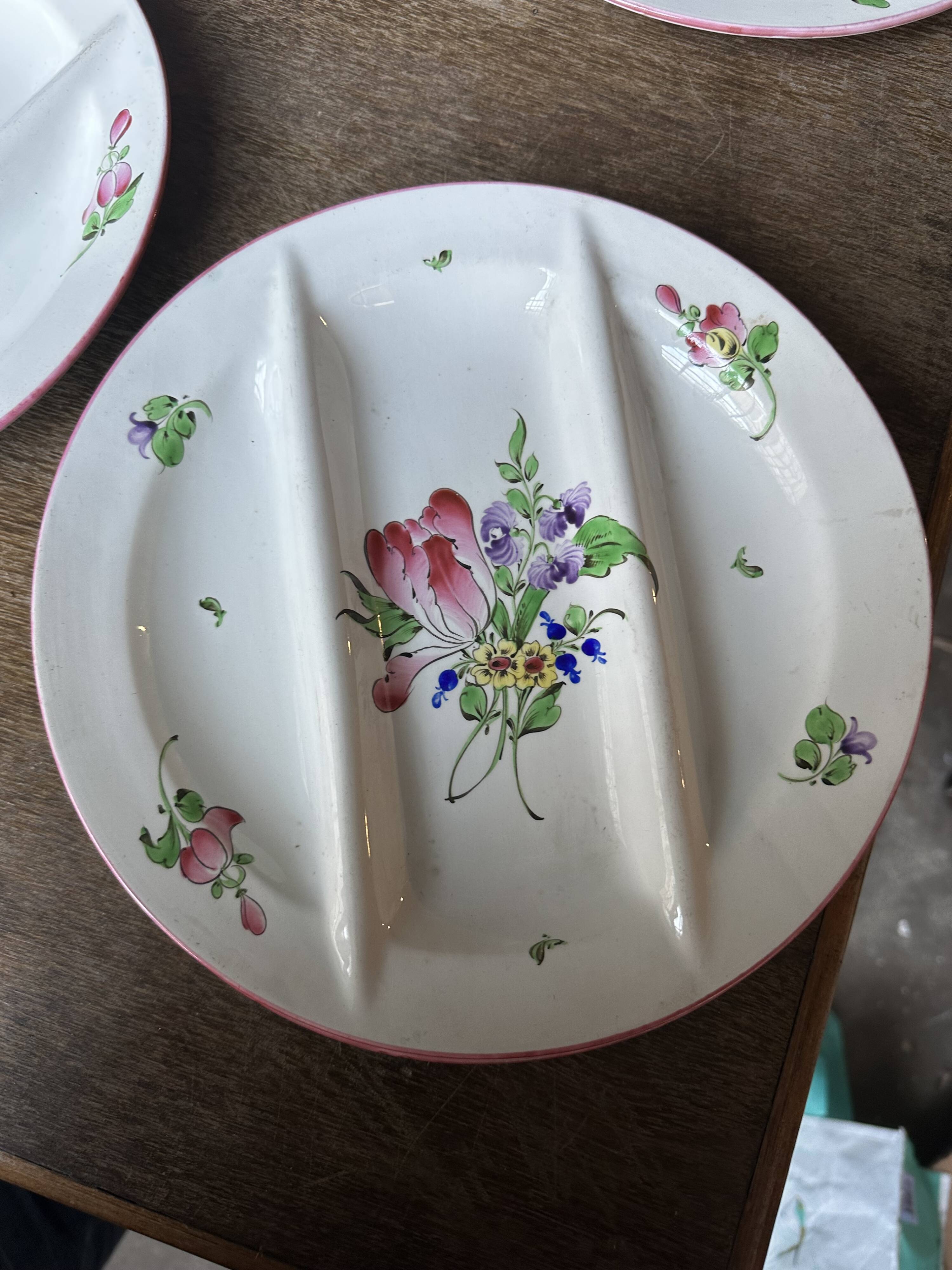 7 Asparagus Plates Late 19th Century Opaque Earthenware Luneville France