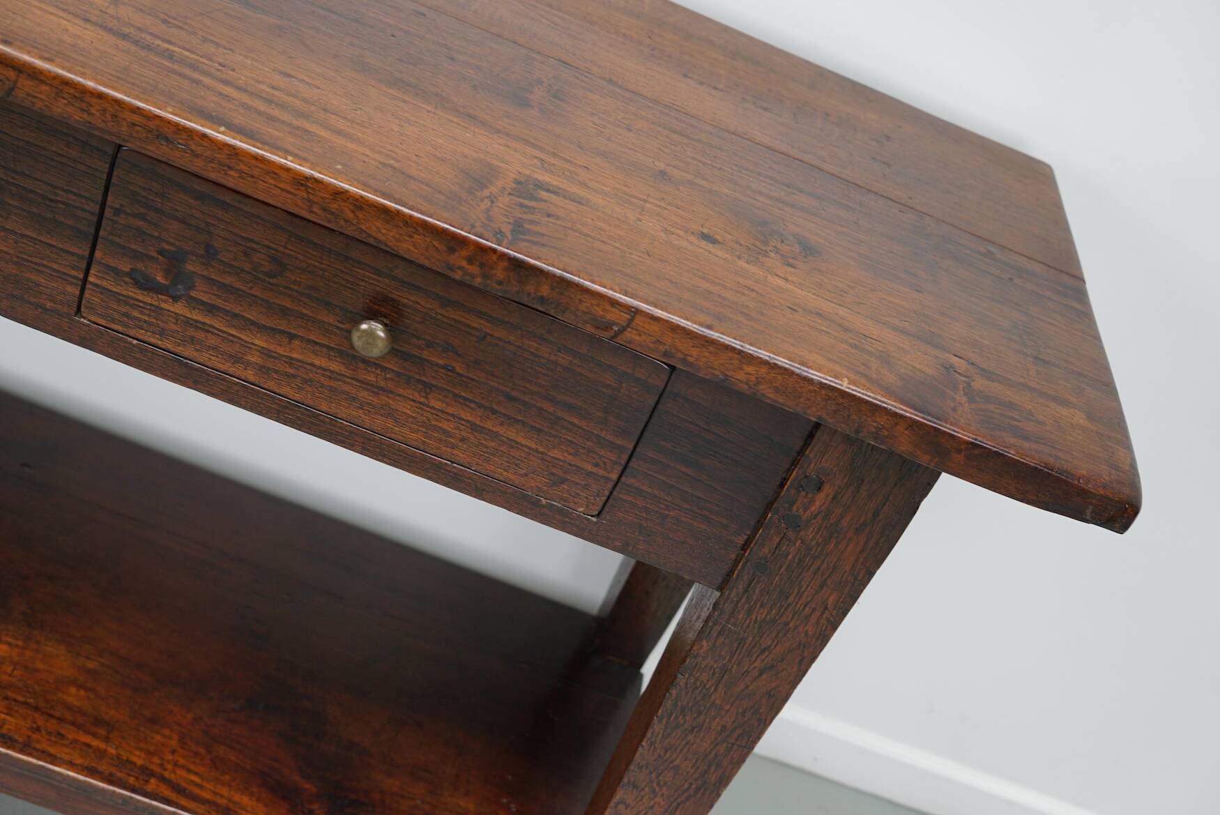 Table d'appoint rustique de style colonial néerlandais antique en teck/chêne