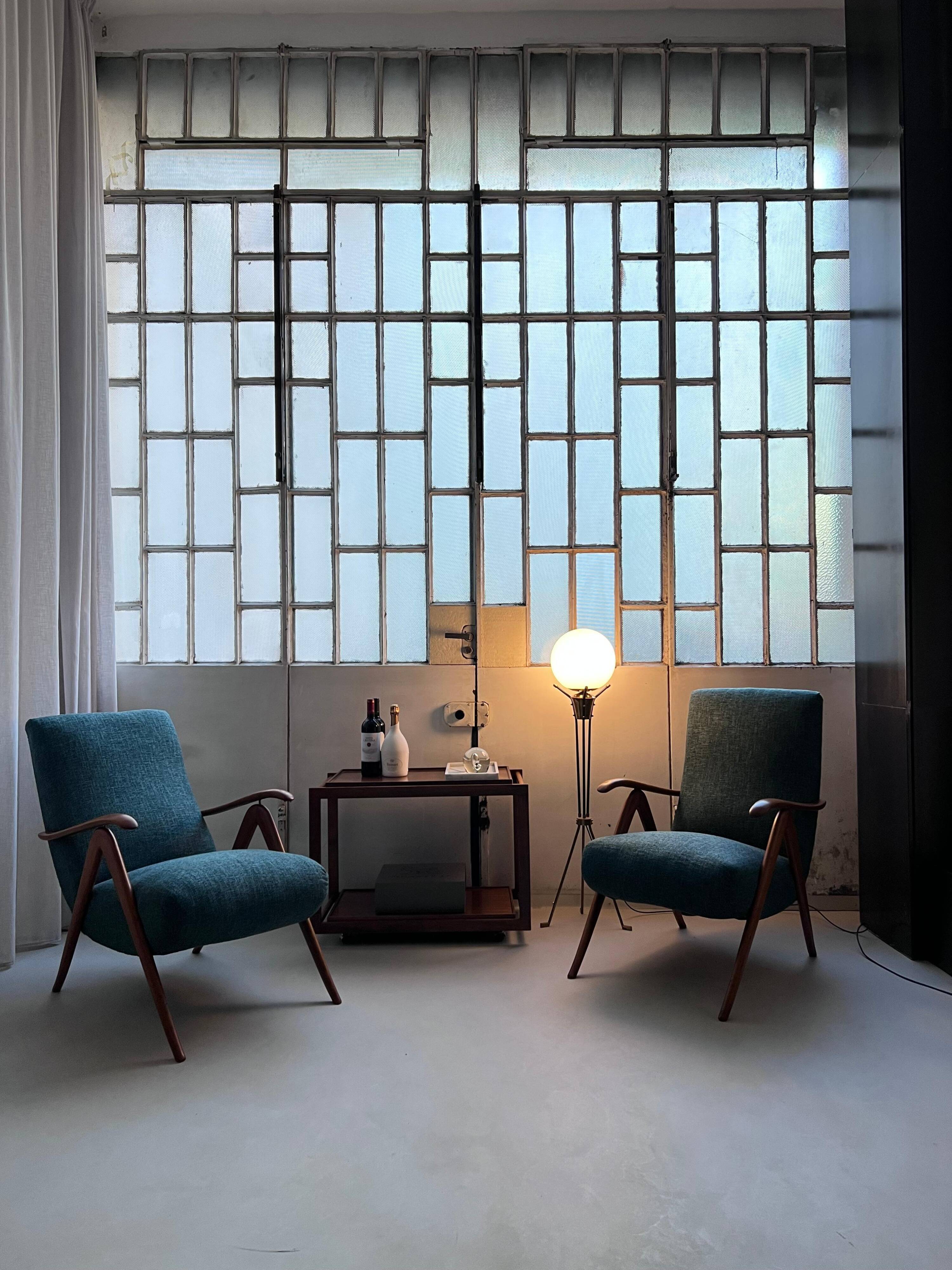 Elegant Mid-Century Modern Reclining Armchairs in Wood, Green, Timeless