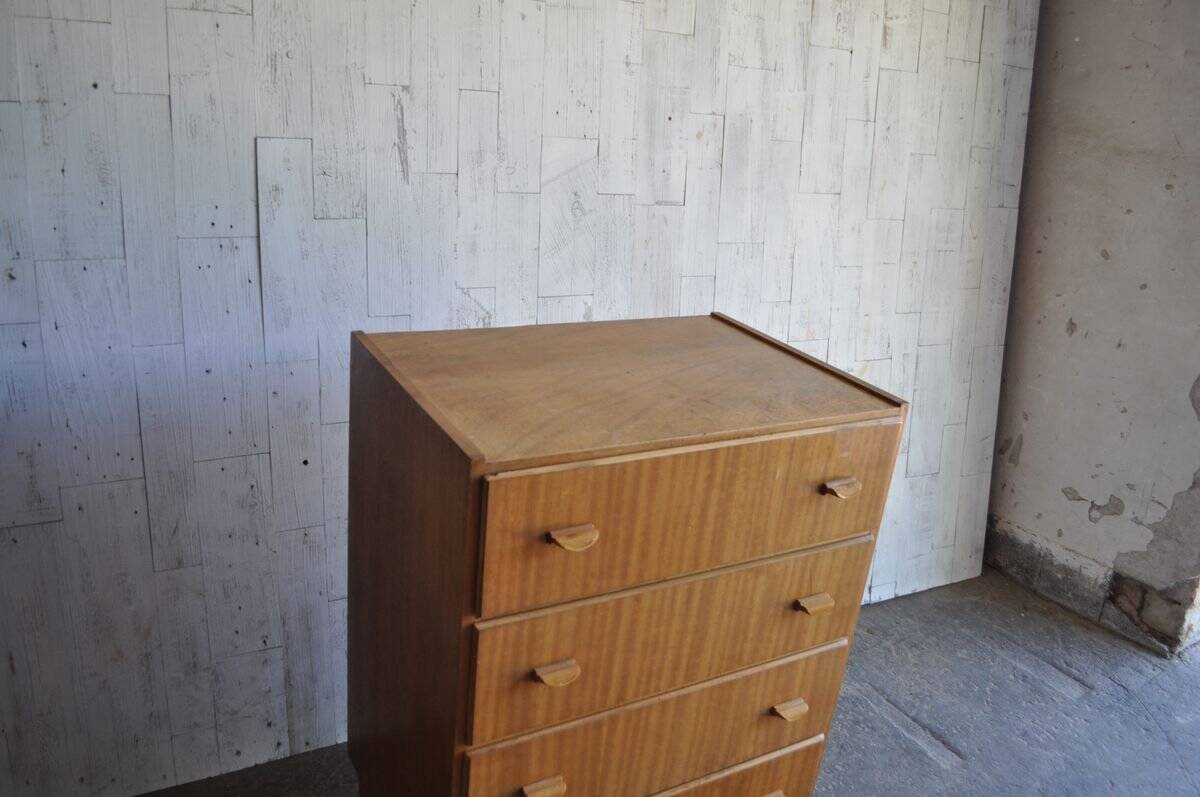 Brown Scandinavian chest of drawers in plywood, 4 drawers, Mid-Century style (1960s)