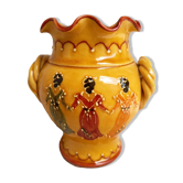 Vintage yellow Vallauris vase pitcher with 3 Spanish dancers from the 1950s.