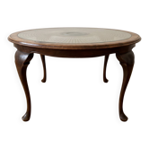 Table basse Louis XV en bois et plateau verre décoratif
