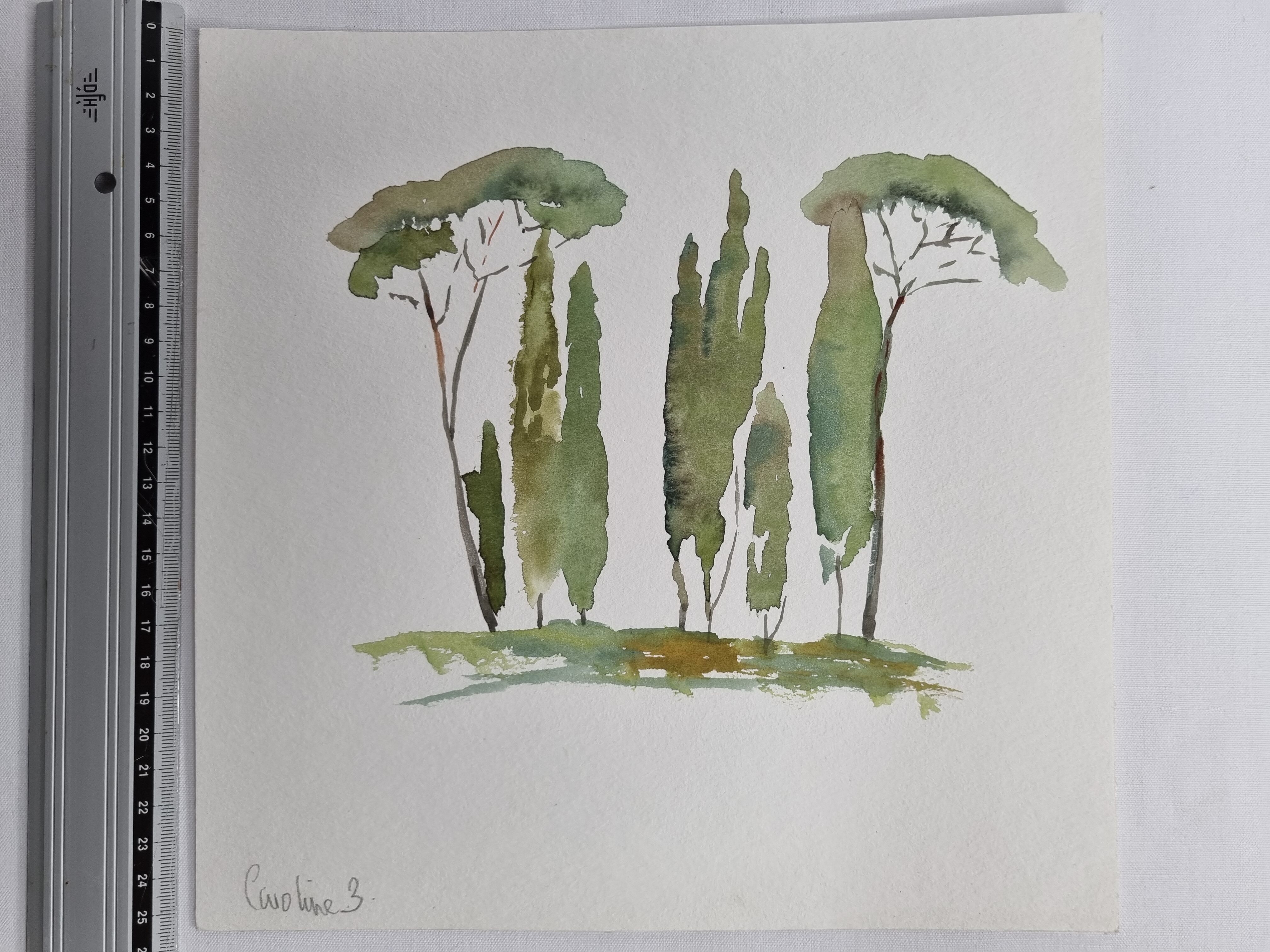 Aquarelle originale, paysage méditerranéen 3, 26 x 25 cm