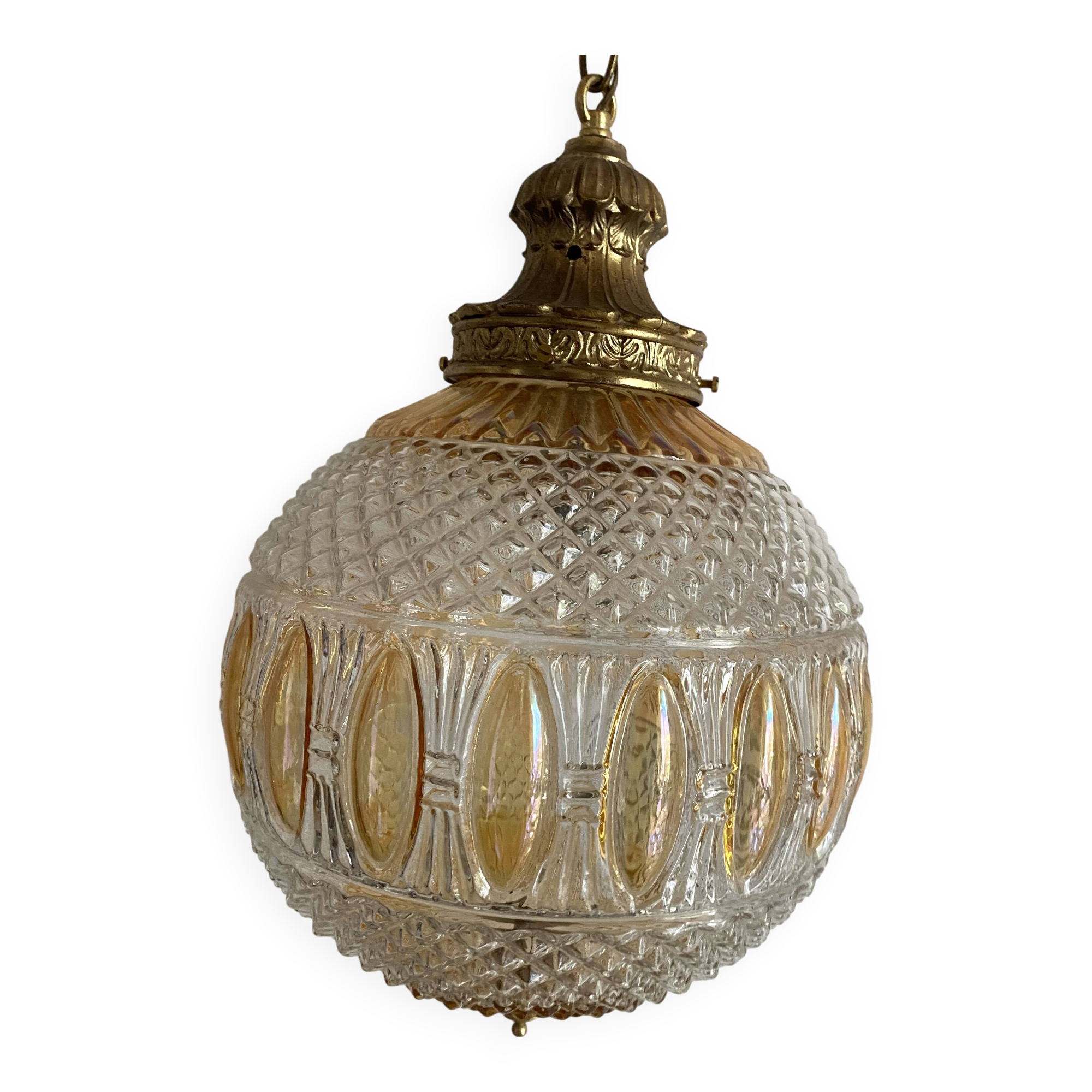 Large two-tone pressed glass ball pendant light