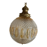 Large two-tone pressed glass ball pendant light