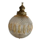 Large two-tone pressed glass ball pendant light
