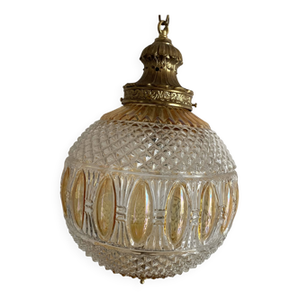 Large two-tone pressed glass ball pendant light