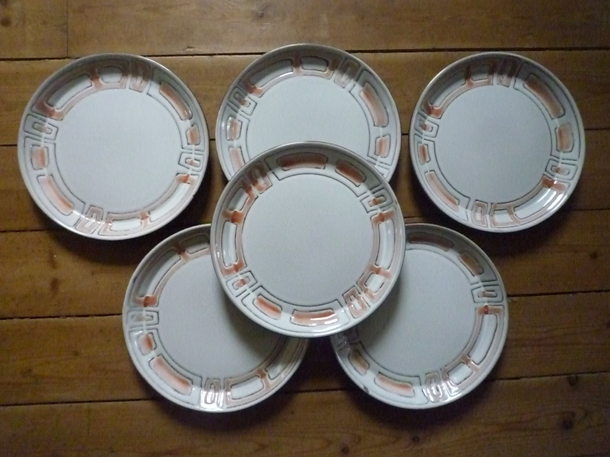 Dessert plates Niderviller 1960 sandstone enamelled, model Maille