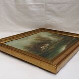 Painting on oil canvas J Evans golden frame landscape