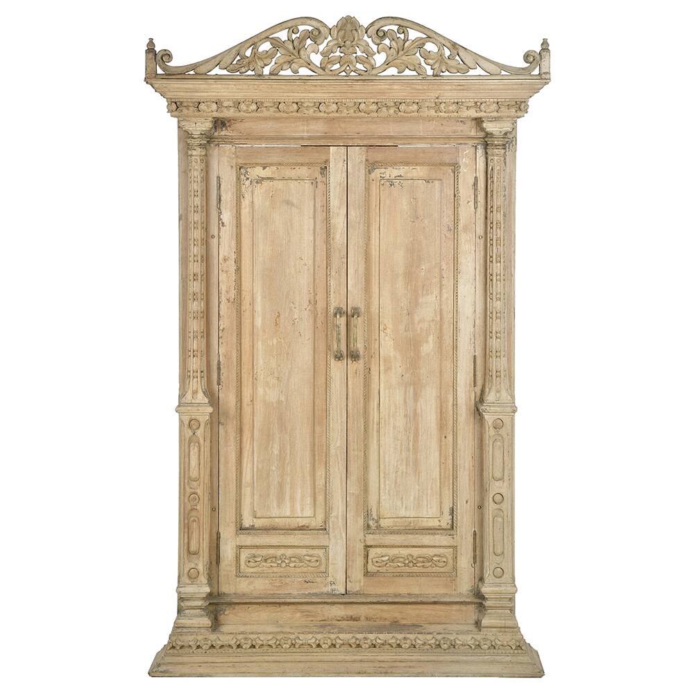 Antique Indian double-leaf door in carved solid wood