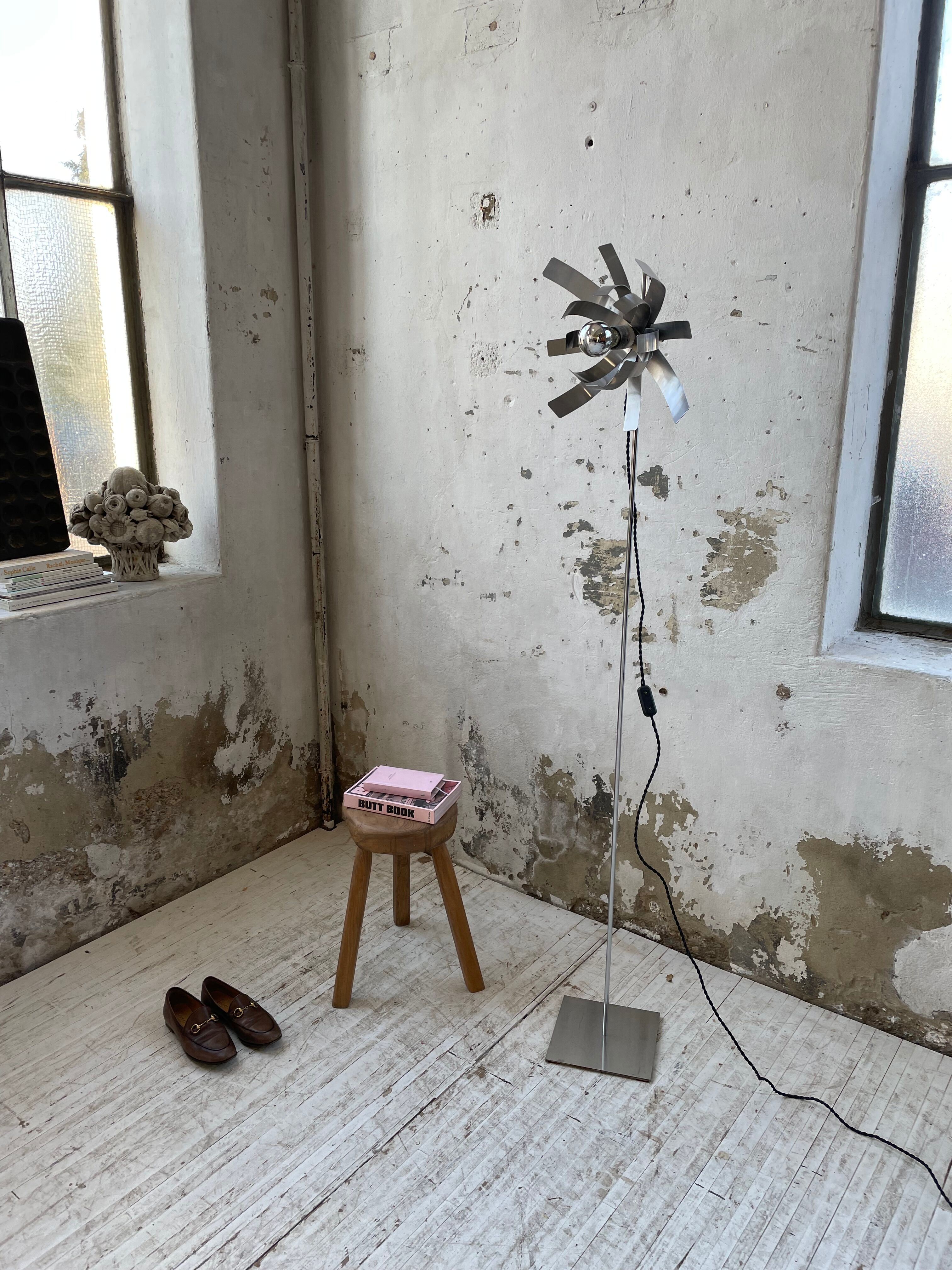 Floor lamp chrome 'flower' design Jacques Veyrat-Masson and Philippe Rogier, edited by Oxar