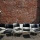 Set of 6 black metal chairs, model GF 40/4 by David Rowland.