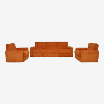 Canapé et fauteuils orange modulaires, années 1970