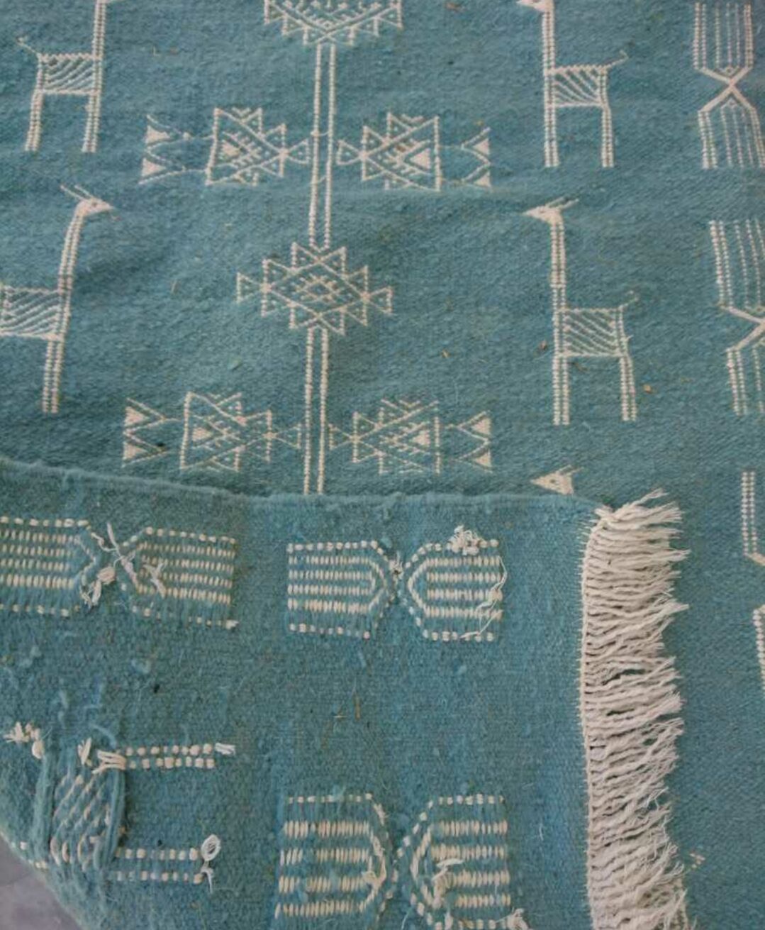 Kilim blue and white handmade carpet, 110x60cm