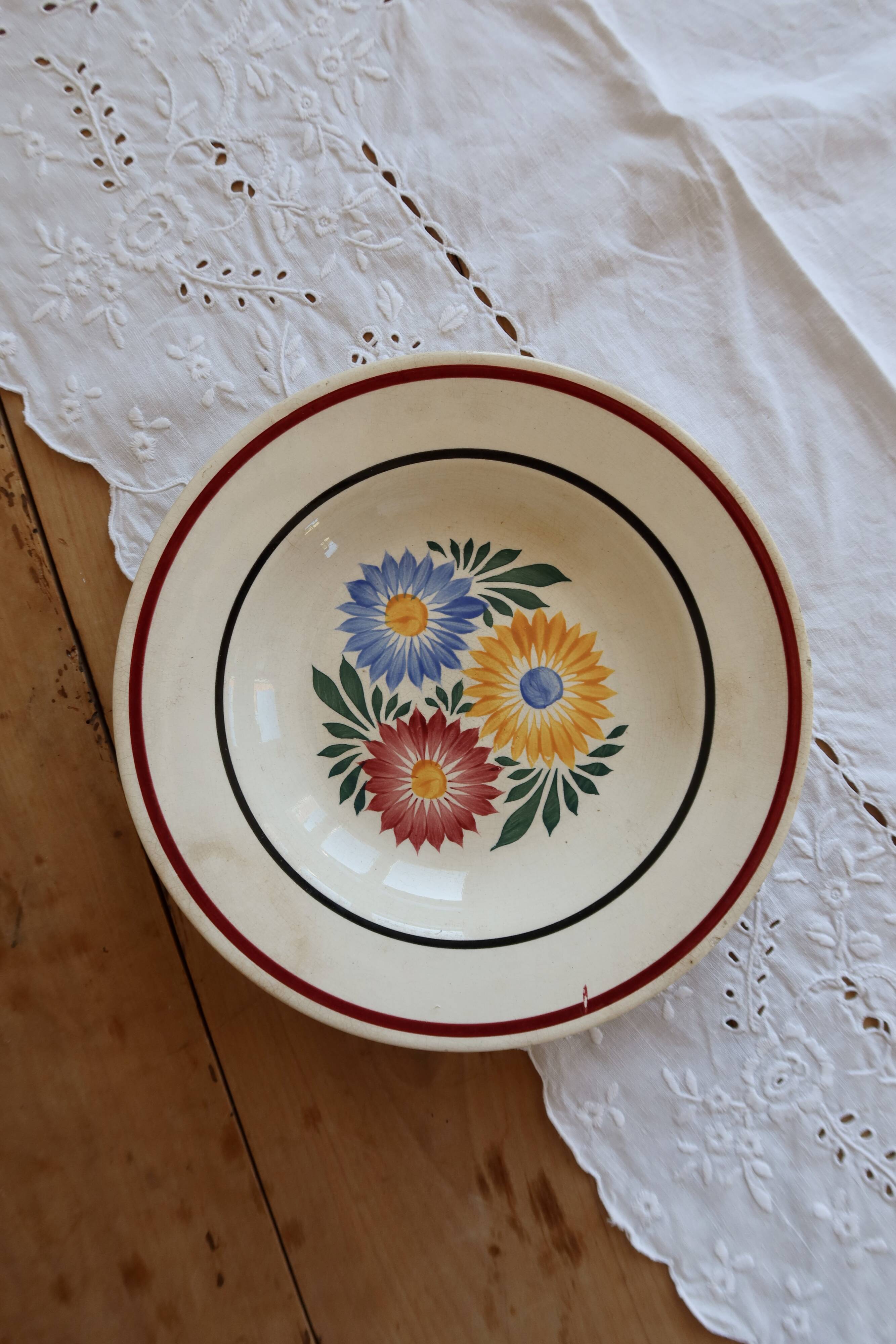 Antique hollow plate made of Creil and Montereau ironstone Veritas