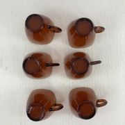 Service of 6 coffee cups and saucers Vereco amber glass design 1970