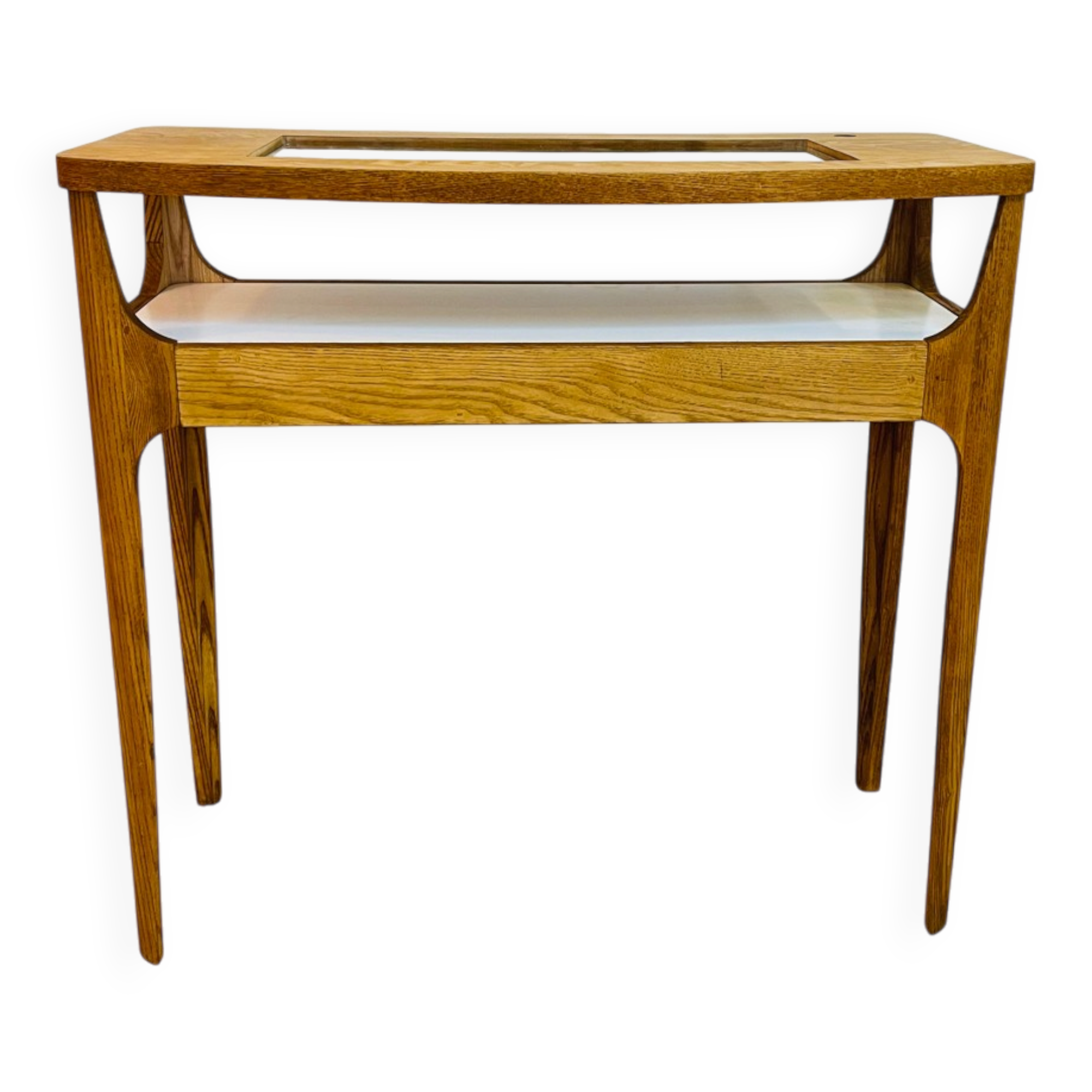Small contemporary console in stained walnut wood.