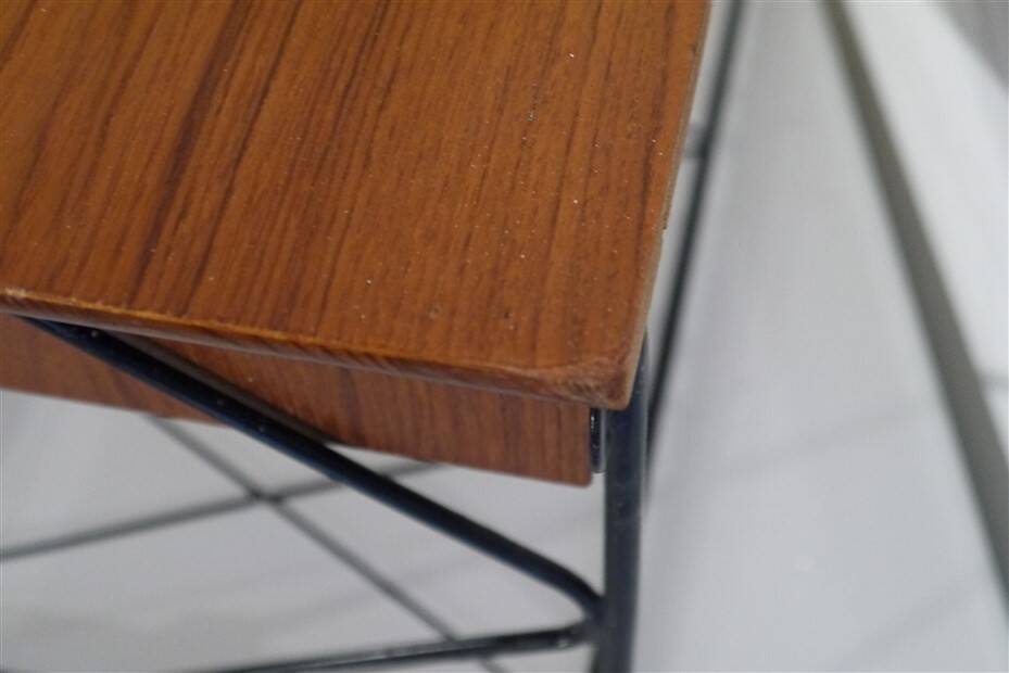 Pair of hanging bedside tables in teak and metal, 1960