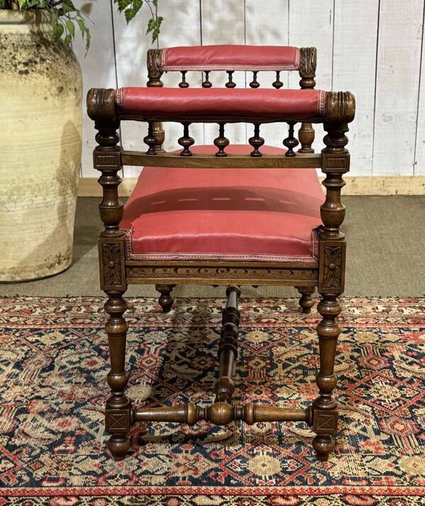 Tabouret de piano breton en noyer des années 1930