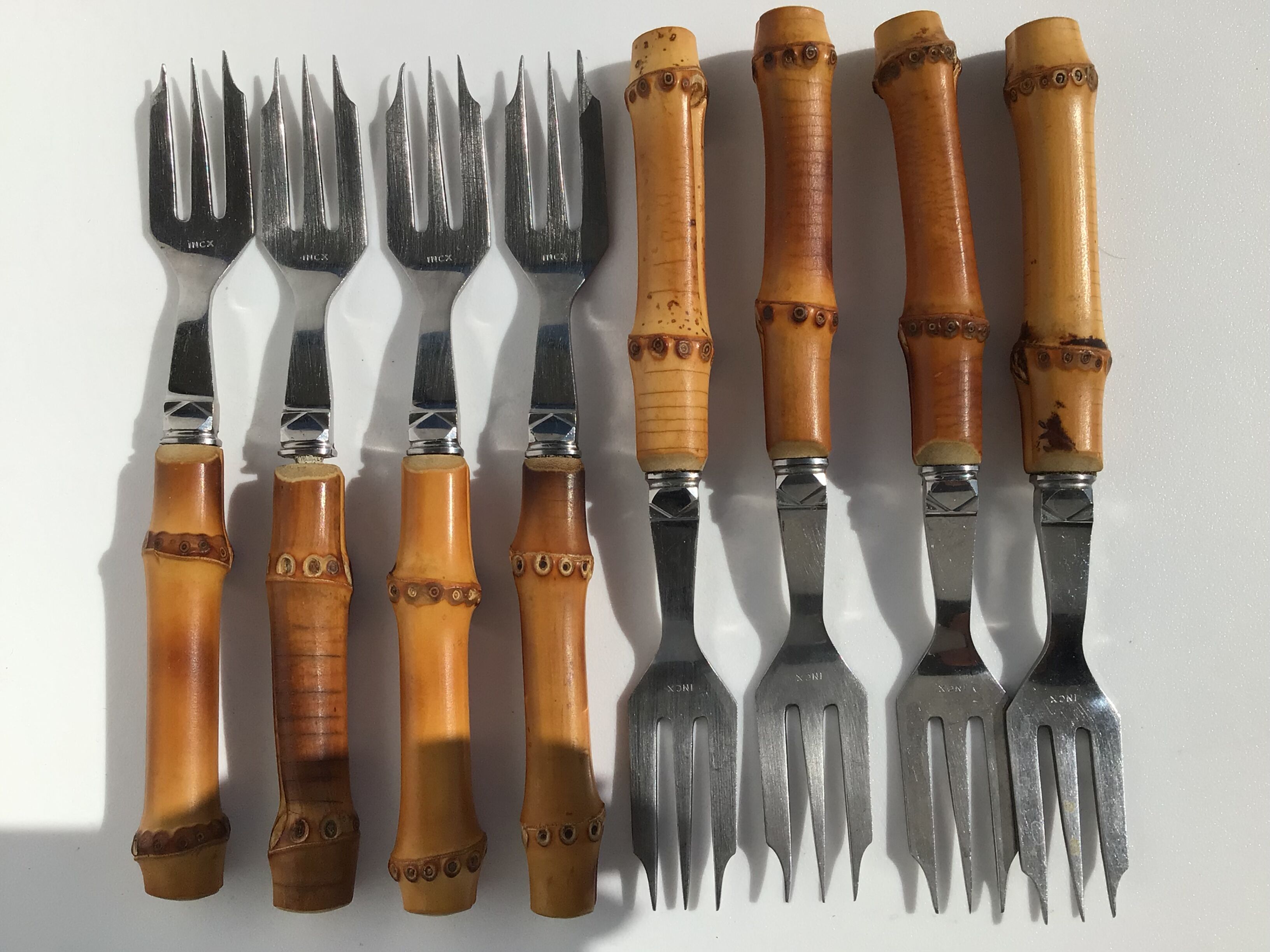 8 bamboo cake forks 60s