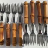 8 bamboo cake forks 60s