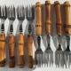 8 bamboo cake forks 60s