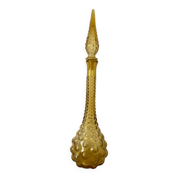 Carafe italienne Empoli verre ambre bulles , 1970