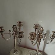 2 candelabra candlesticks hunting horn silver metal