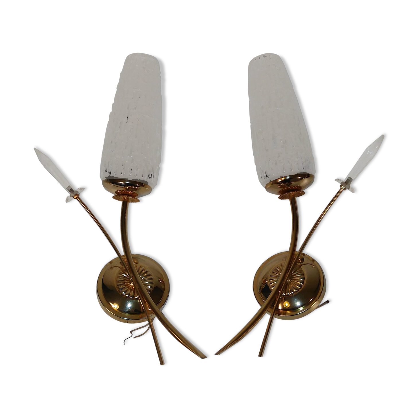 Paire d'appliques vintage verre et doré