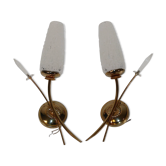 Pair of vintage glass and gold sconces