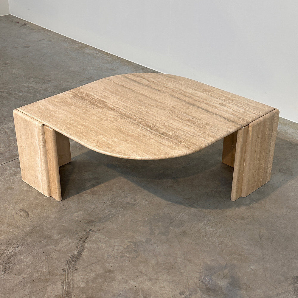 Italian travertine sculptural eye shaped coffee table, 1980s