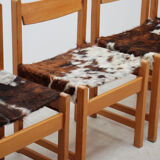 Series of 6 chairs in pine and cowhide 1970