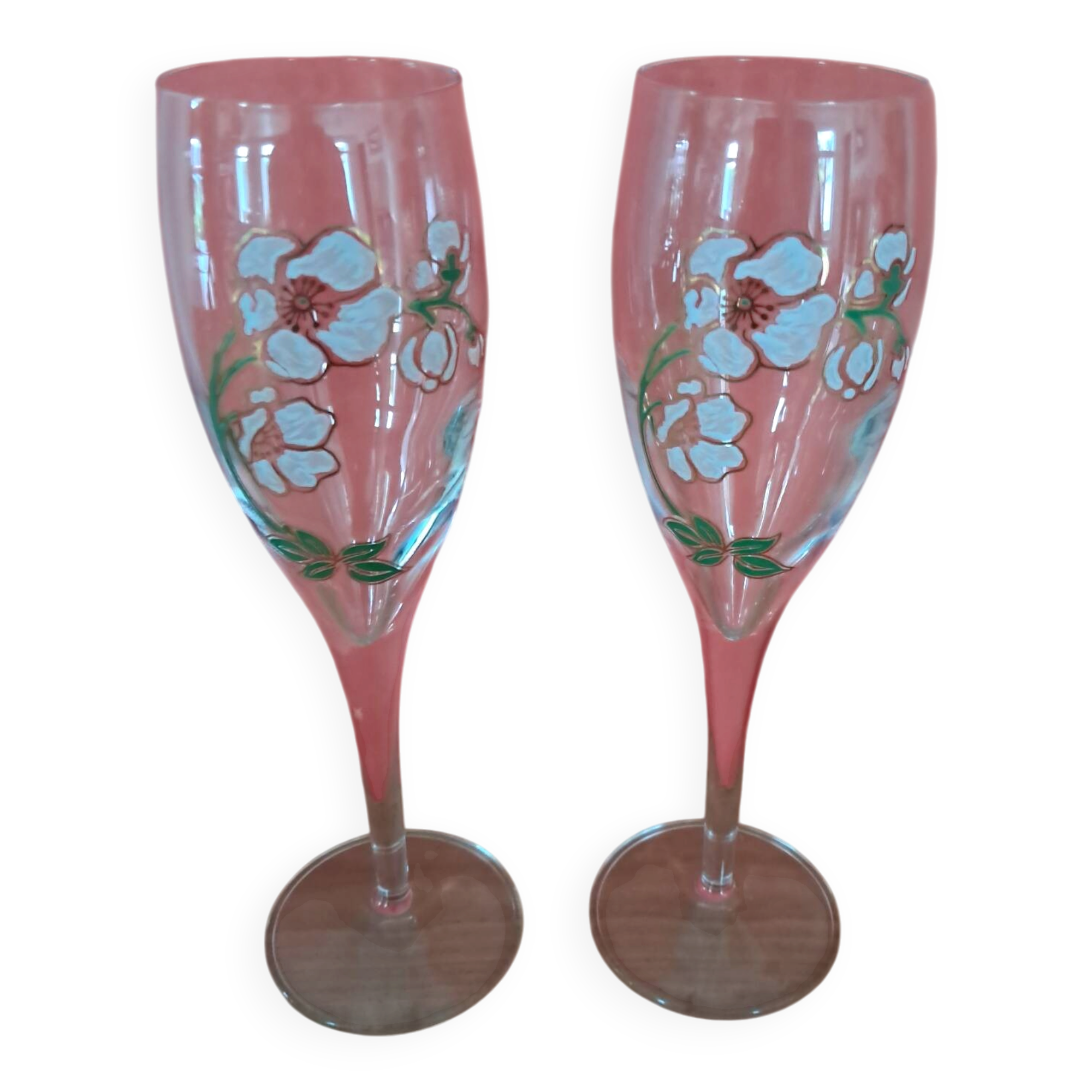 2 champagne flutes Perrier Jouet from the 1980s