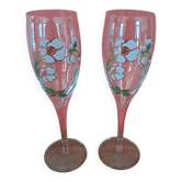 2 champagne flutes Perrier Jouet from the 1980s